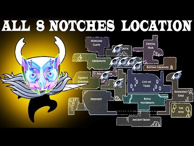 Secret Notches , All 8 hollow knight notches location with map