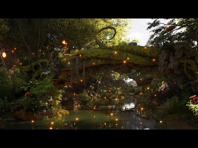 Enchanted Elven Forest Ambience  Peaceful Sunny Day - Nature & Water Sounds | Sleep Focus Relax