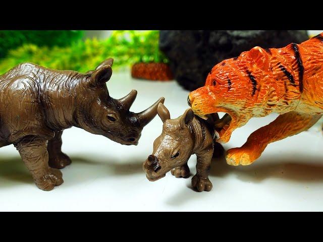 Animal Adventures. Naughty Rhino escapes from the Tiger and Leopard! Animals for kids Toys TV