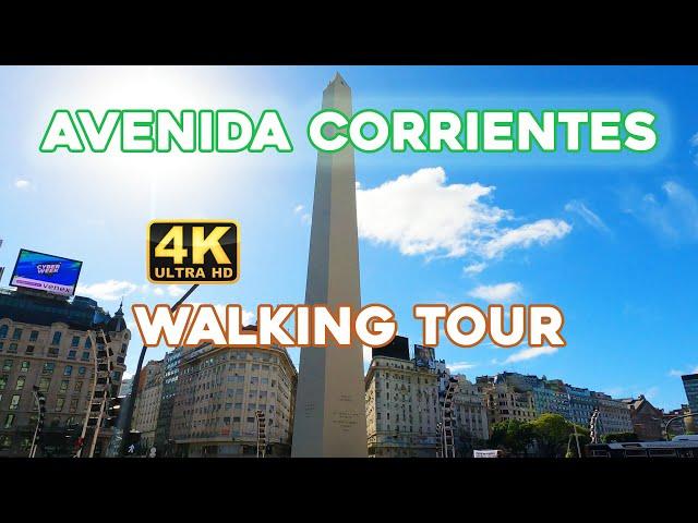 4K - Walk AVENIDA CORRIENTES sunny day Virtual Tour