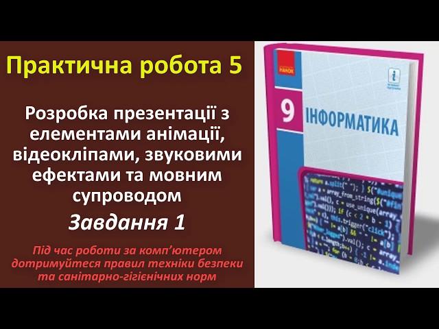 Практична робота 5. Розробка презентацій з елементами анімації. Завдання 1 | 9 клас | Бондаренко