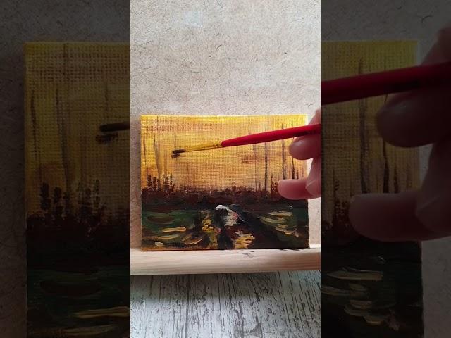 Paintings to do on a mini canvas painting for beginners small art Van Gogh landscape process #shorts