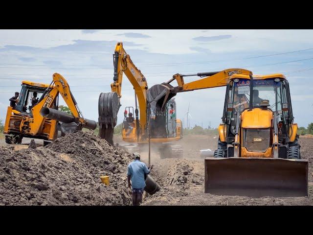 Together 2 JCB 3DX vs JCB 145 Excavator Finish Pipeline installation work quickly | Jcb vs Jcb