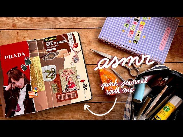 junk journal with me ASMR || magazine + stickers spread  no talking, some piano