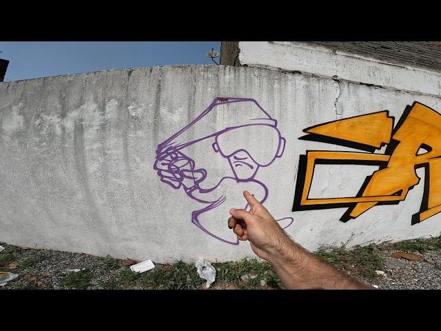 Graffiti Character holding Spray Paint with Yellow Letters