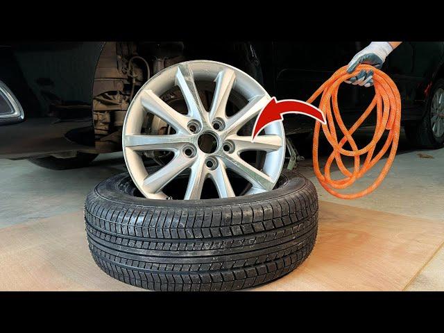 Easy Way to Change a Car Tire At Home With Just A Rope !