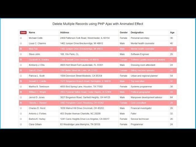 Ajax Animated Delete Multiple Records using PHP