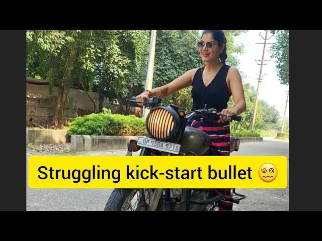 girl struggling in kick-start bullet #automobile #ridergirl #bikergirl #video