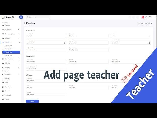 Add page teacher Laravel | School System