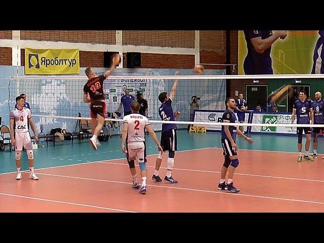 Volleyball.  Attack hit. Superleague. "Yaroslavich" Yaroslavl - "Kuzbass" Kemerovo