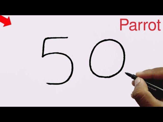 How to Draw Cute Parrot from Number 50 || Parrot Drawing Easy || Easy Bird Drawing || Number Drawing