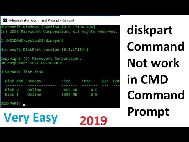 diskpart Command Not work in CMD Command Prompt  Why?? Solution  easy  2019