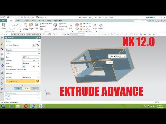 NX CAD Tutorial for beginner|| use of advance extrude feautres|| open profile volume||