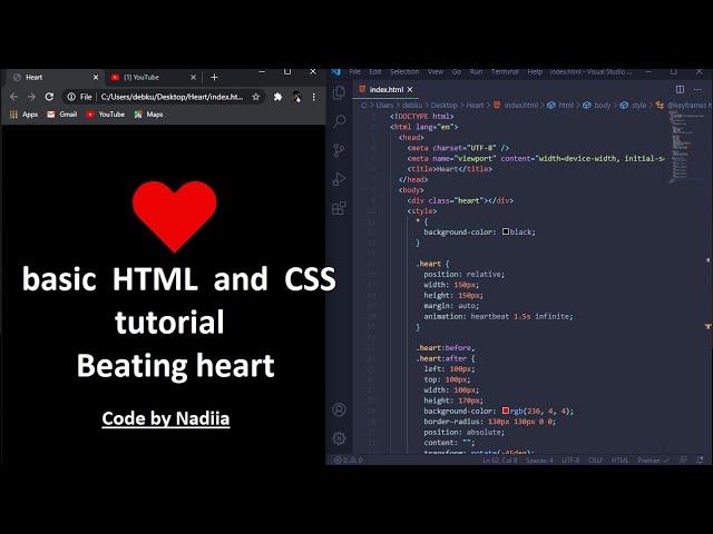 HTML and CSS tutorial of animated beating heart. Beginner friendly coding project.