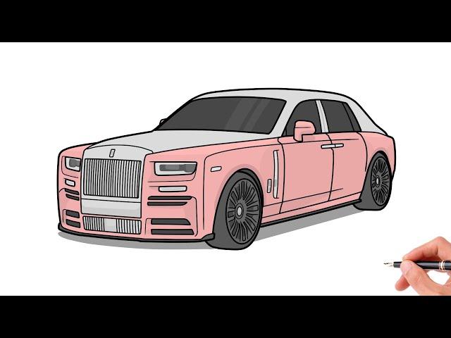 How to draw a ROLLS ROYCE PHANTOM MANSORY 2018 / drawing Rolls-Royce phantom extended 2019 car