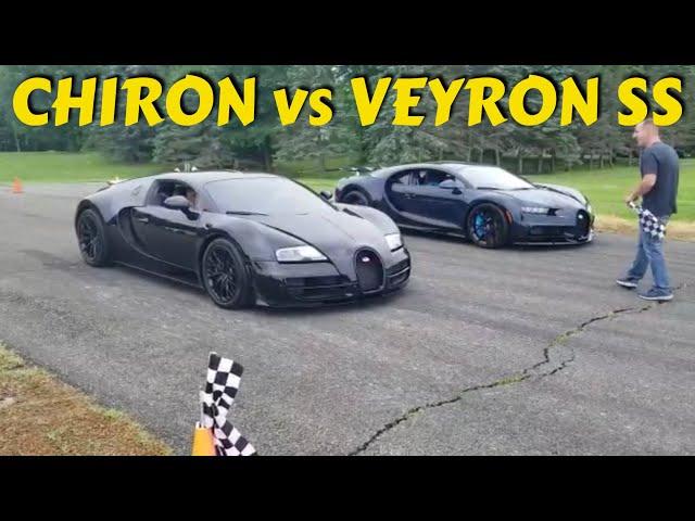 Bugatti Chiron vs. Veyron SS racing on the runway