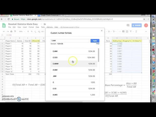 Baseball Statistics Google Sheets
