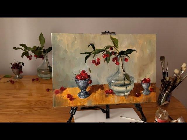 How to Paint Cherries. Step by Step Oil Sketch Painting