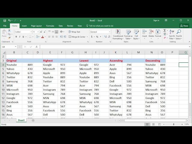 MS Excel: How to Sort Value with Data (Large to Small & Ascending to Descending)