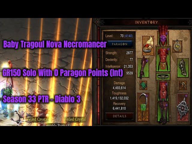 Season 33 PTR - Baby Tragoul Necromancer - 0 Paragon Points GR150 Solo - Diablo 3