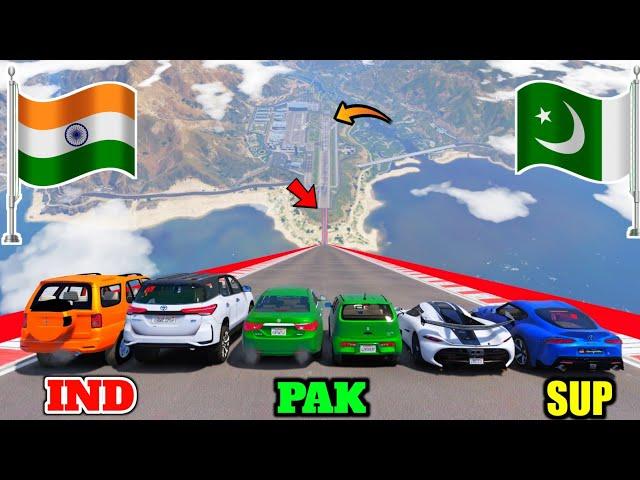 GTA 5 INDIAN CARS VS PAKISTAN CARS VS SUPER CARS LONG JUMPING CHALLENGE - Gta 5 Gameplay