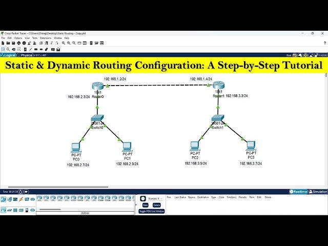 How to configure static and dynamic routing in cisco packet tracer?