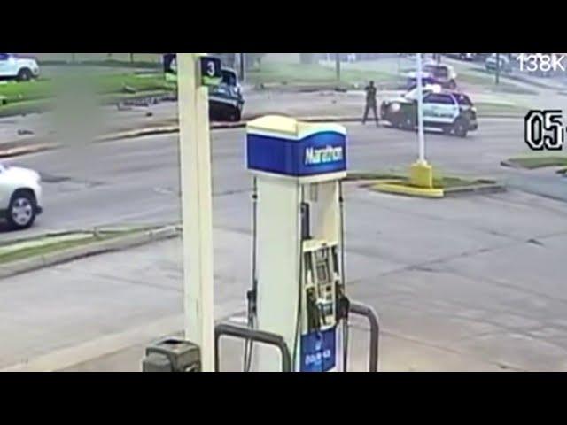 Surveillance video shows moment chase with stolen car ends in crash with innocent bystander killed