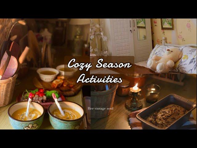 Cozy season rituals Sewing pillowcase, kitchen cleaning, cooking and baking cozy recipes