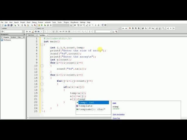 Sorting an array in C using nested for loop