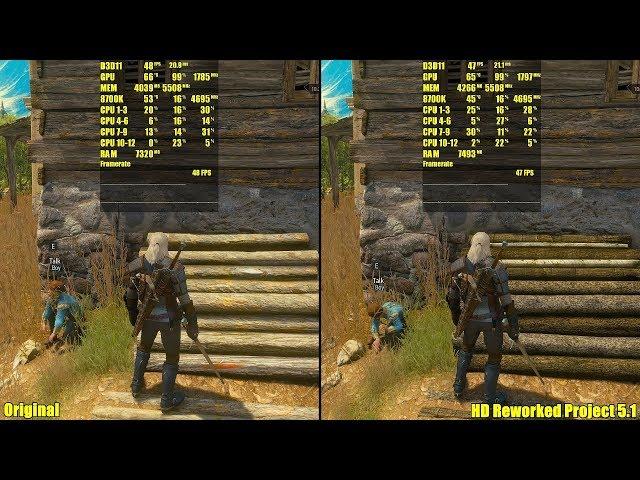 The Witcher 3 HD Reworked Project 5.1 Vs Original 4K Graphics & Performance Comparison