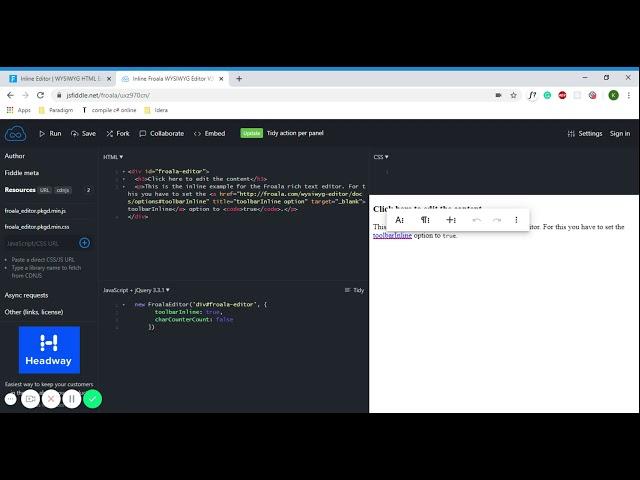 Inline Froala WYSIWYG Editor V3 JSFiddle
