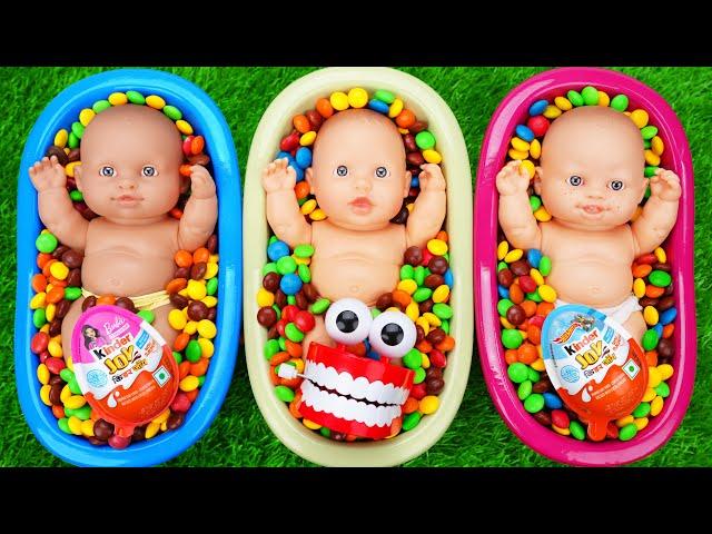 3 Minutes Satisfying Video | Mixing Funny Candy ASMR & Make Up in 3 Bathtubs with Magic M&M's Slime