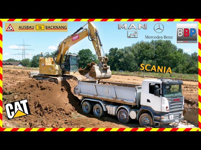 CAT 325 & Scania, MAN, Mercedes Trucks, B 14 Backnang, 2024. #3  #caterpillar #excavator