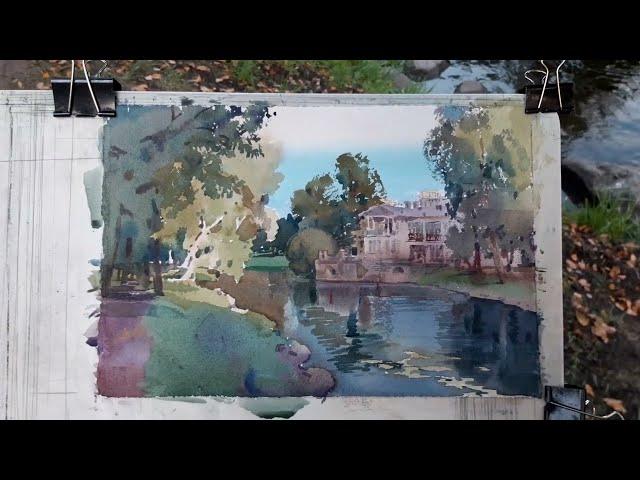 Lopukhinsky Garden, St. Petersburg. Акварельный этюд. Plein air watercolor