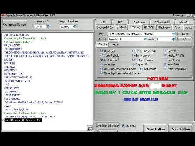 Samsung A305F A30 Pattern Reset Done By 1 Click With Miracle Box