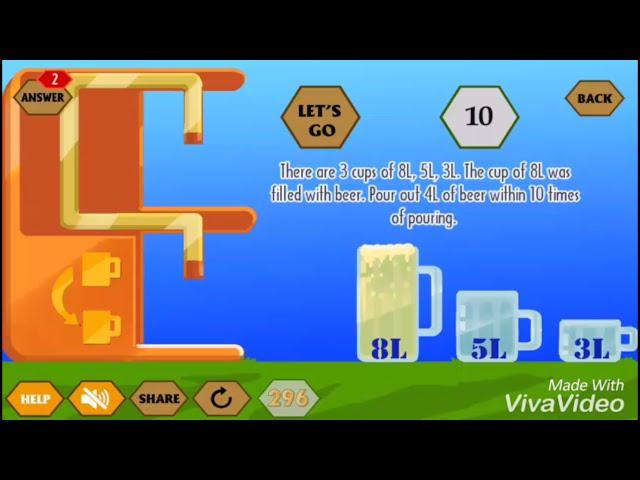 RiverCrossing IQ Logic 8 Answer Cups of 8L 5L and 3L| Puzzle game solution