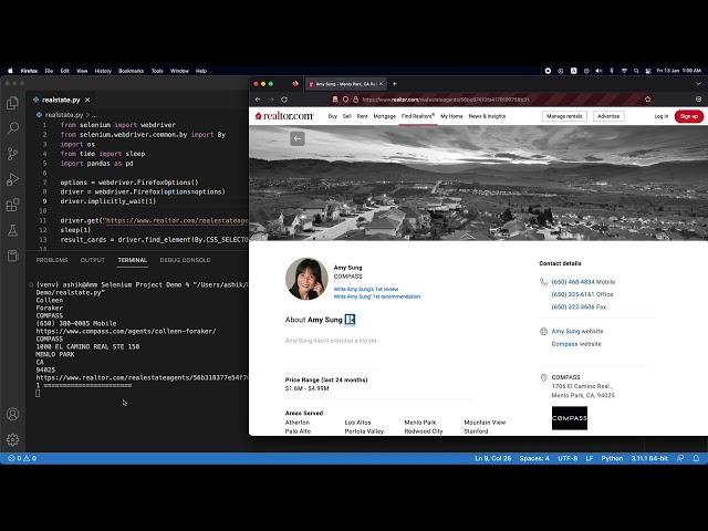 Realtor Agent data scraping Automation using Python, Selenium