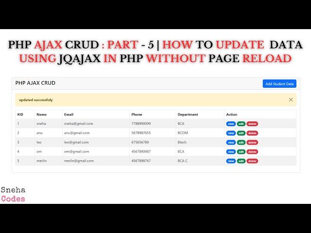 PHP AJAX CRUD-5 : How to Update data in modal using AJAX In PHP