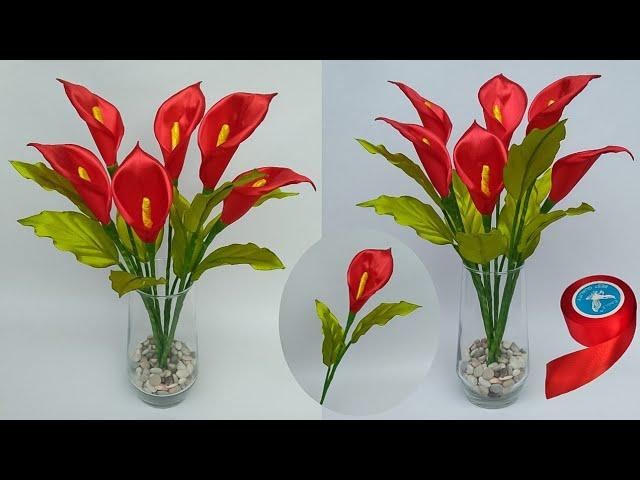 DIY | How To Make Calla Lily Flowers From Satin Ribbon | Satin Ribbon Flowers Easy