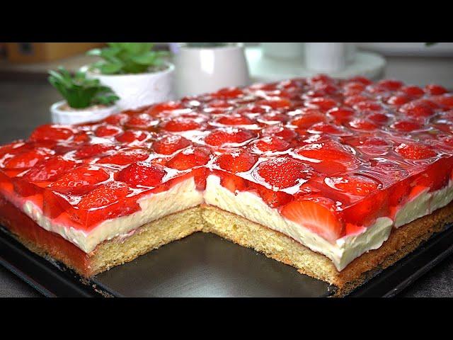 Strawberry cake with vanilla pudding - very creamy, very tasty ‼️ 