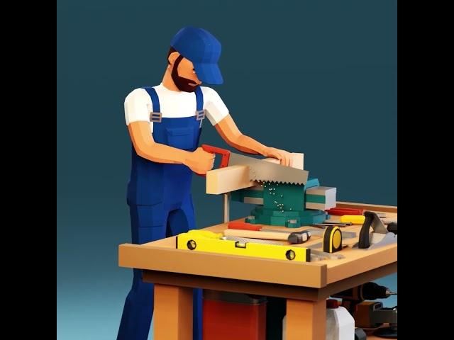 Low-poly handyman with tools. Created and animated in Blender 3D.|