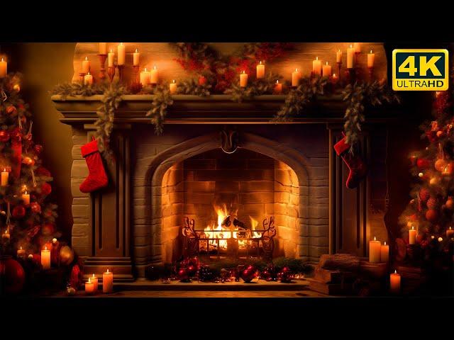 Christmas Fireplace 4K   Burning Fireplace & Crackling Fire Sounds (NO Music)