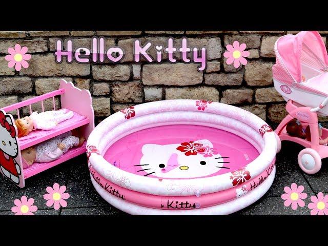 Hello Kitty Dolls Stroller, Pram,  Bunk Bed ,Swimming Pool, with Baby Born & Baby Annabell Dolls