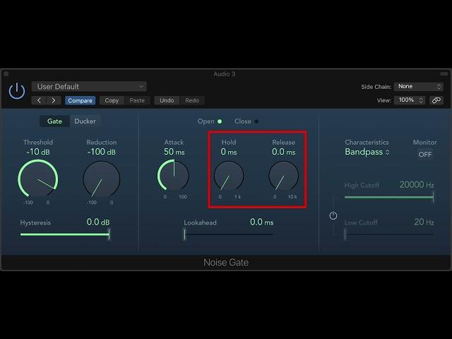 Noise Gate: Attack, Hold, Release & Hysterisis
