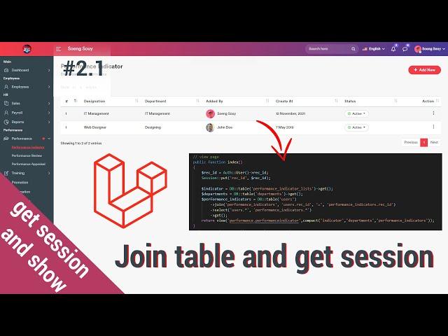 Join table users with get session in Laravel 8 | HR Management System