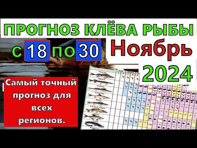 Прогноз клева рыбы на Эту неделю с 18 по 30 ноября 2024 Лунный Календарь рыбака Лунный прогноз клева