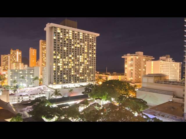 timelapse of downtown waikiki oahu hawaii at night from aqua hotel