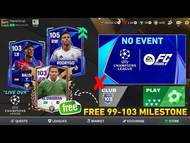 NO UCL EVENT GLITCH!! 105 OVR UCL LIVE OVR , FREE 99-103 OVR ICON & REDEEM CODE FC MOBILE 25!