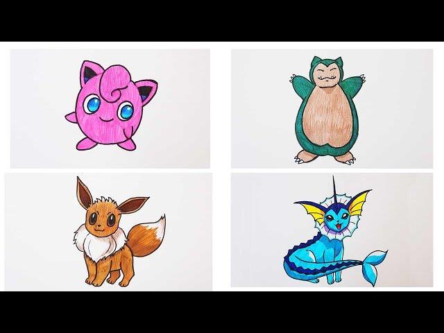 Как нарисовать покемонов: джиглипуф, снорлакс, иви, вапореон how to draw a pokemon | Art School