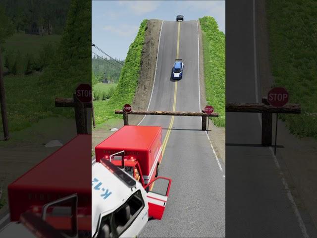 Police Transsport Van & Cement Truck vs Log Trap - BeamNG.Drive #car #police #beamng #beamgdrive